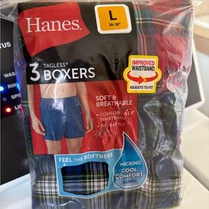 Hanes Men’s Red and Green Plaid Tagless Boxers - 3 Pack
